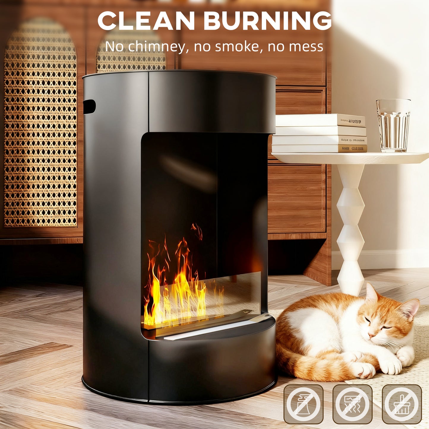 22" Bioethanol Fireplace Stove, Ethanol Fire Burner, Black