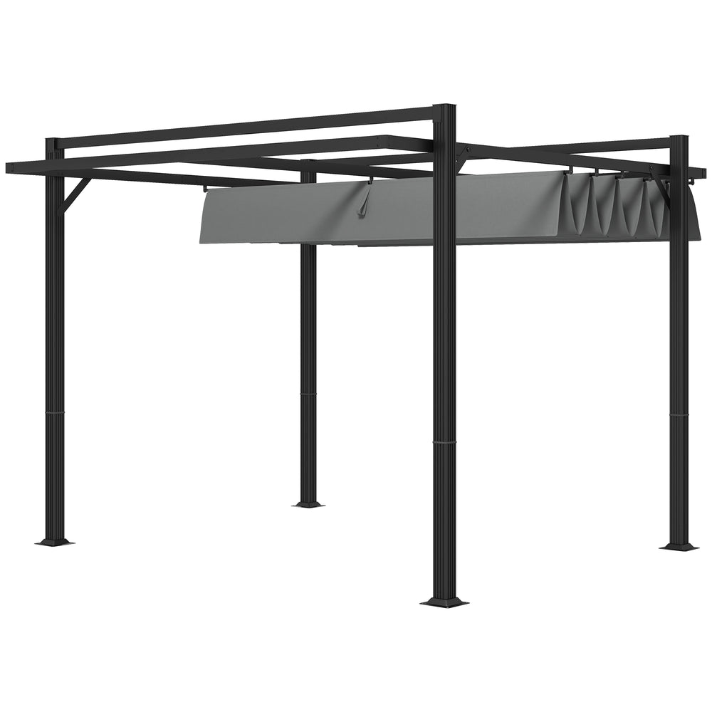 3 x 3(m) Retractable Pergola, Garden Gazebo Shelter with Aluminium Frame, for Grill, Patio, Deck, Grey