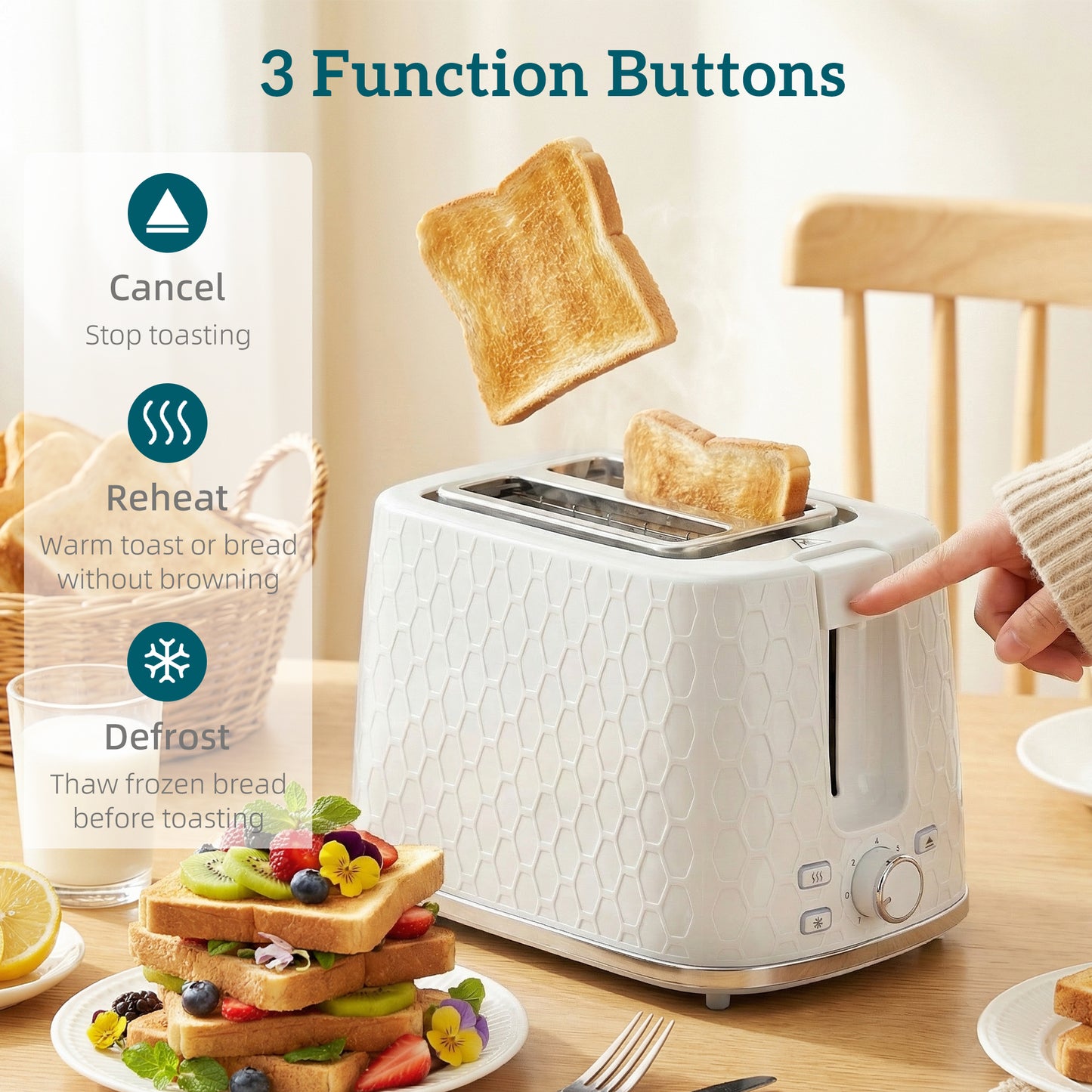 Kettle and Toaster Set with Limescale Filter, Crumb Tray, Cream