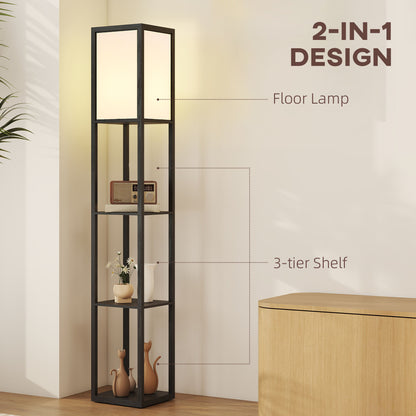 Floor Lamp with 3-Tier Storage Shelf for Home Office, Black