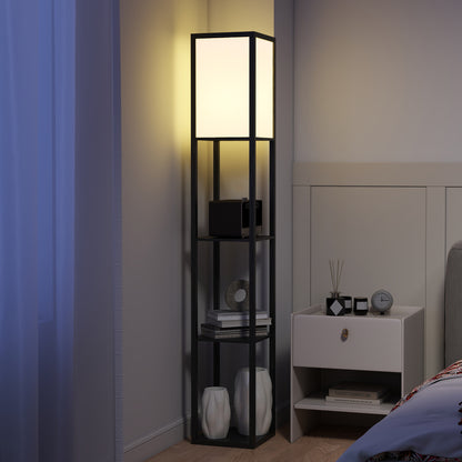 Floor Lamp with 3-Tier Storage Shelf for Home Office, Black