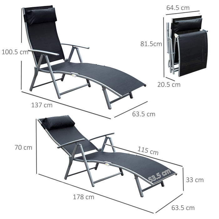 Texteline Sun Lounger Recliner Chair Patio Foldable Garden 5 Levels Black