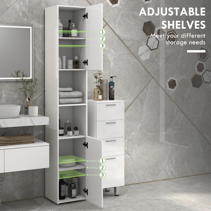 kleankin High Gloss Bathroom Storage Cabinet with Adjustable Shelves White