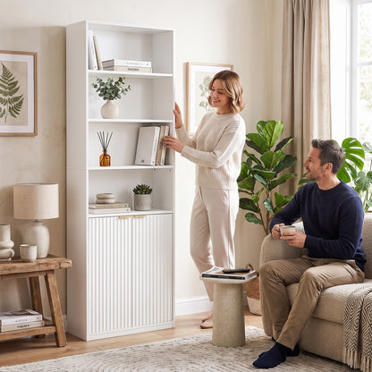 Bookcase with Adjustable Shelf 6-Tier Tall Bookshelf, White