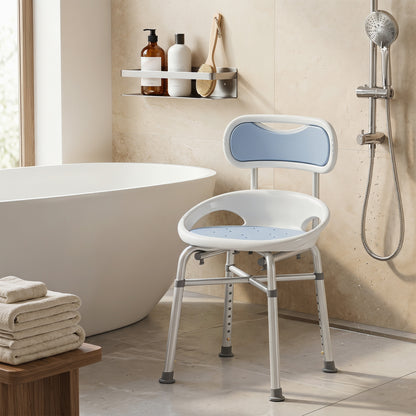 Aluminium Alloy Shower Chair with Back and Enclosed Side Support, Bath Seat with Adjustable Height, Anti-slip Shower Bench for Seniors, Tool-Free Assembly, 136 kg