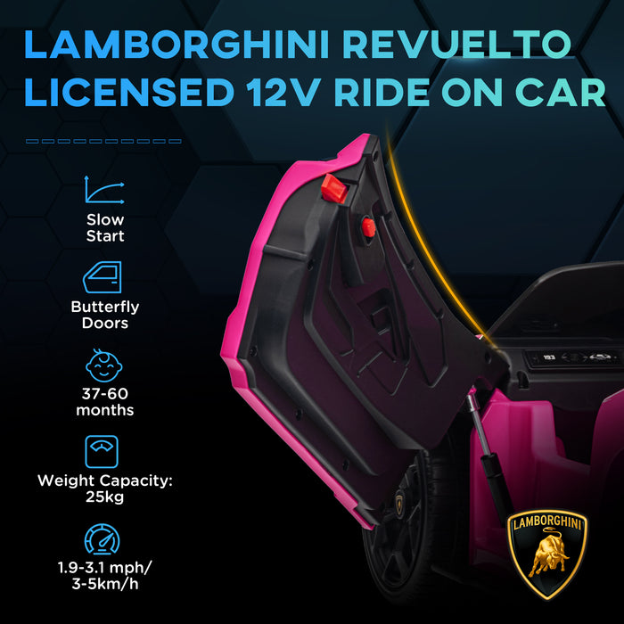 Lamborghini Revuelto Licensed Ride On Car, with Suspension, Pink