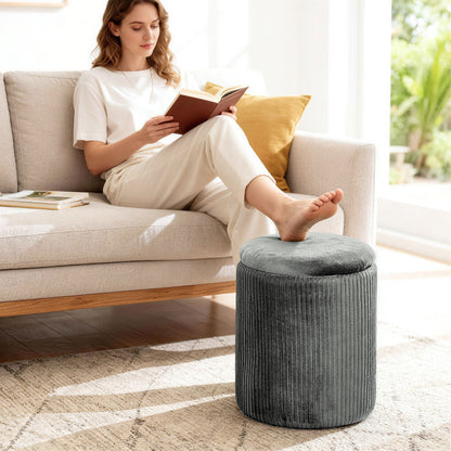 Round Storage Ottoman with Removable Top, Grey