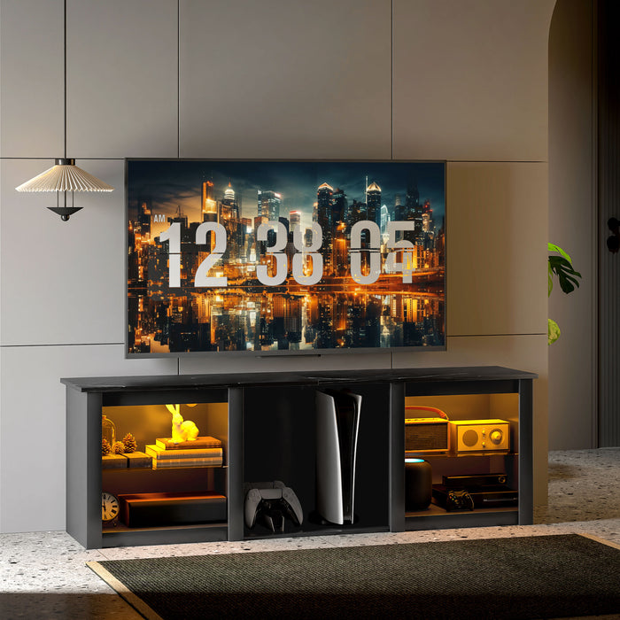 160cm TV Unit w/ LED Lights for 65" TV Modern TV Stand Cabinet Black