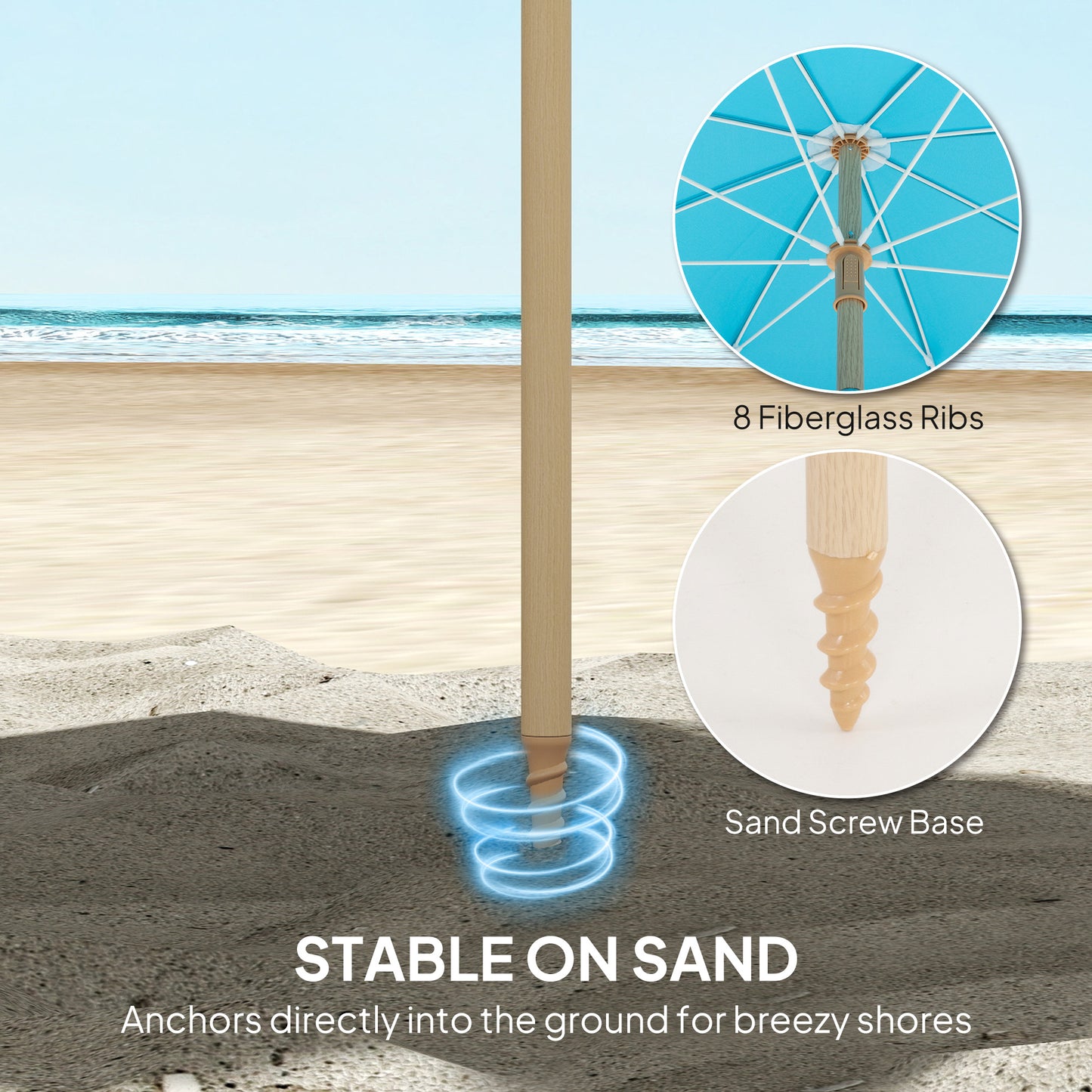 1.7 m Beach Umbrella, Adjustable Height Portable Parasol, Blue