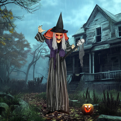 Voice Activated Halloween Animatronics Standing Witch & Skull Staff