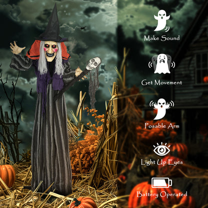 Voice Activated Halloween Animatronics Standing Witch & Skull Staff