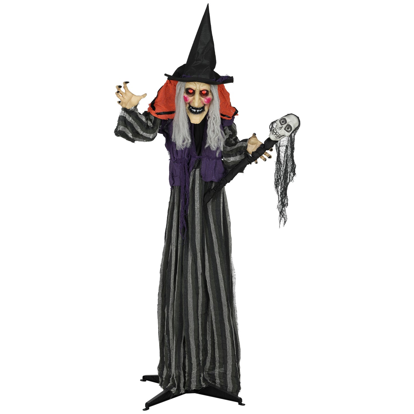 Voice Activated Halloween Animatronics Standing Witch & Skull Staff