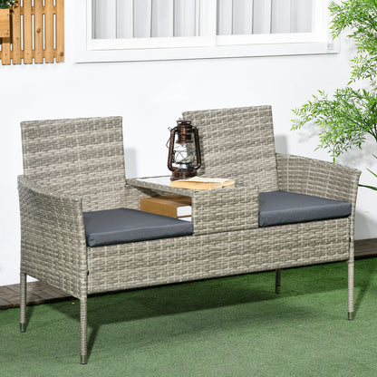 Two-Seat Rattan Chair, with Middle Table - Mixed Grey