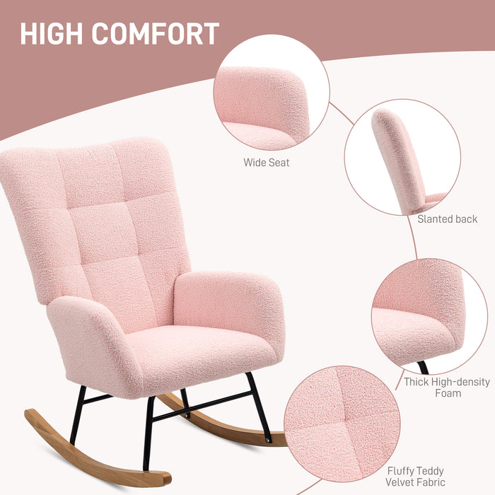 Rocking Chair, Modern Armchair with Backrest for Bedroom, Light Pink