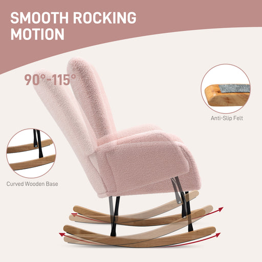 Rocking Chair, Modern Armchair with Backrest for Bedroom, Light Pink