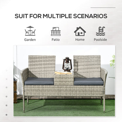 Two-Seat Rattan Chair, with Middle Table - Mixed Grey