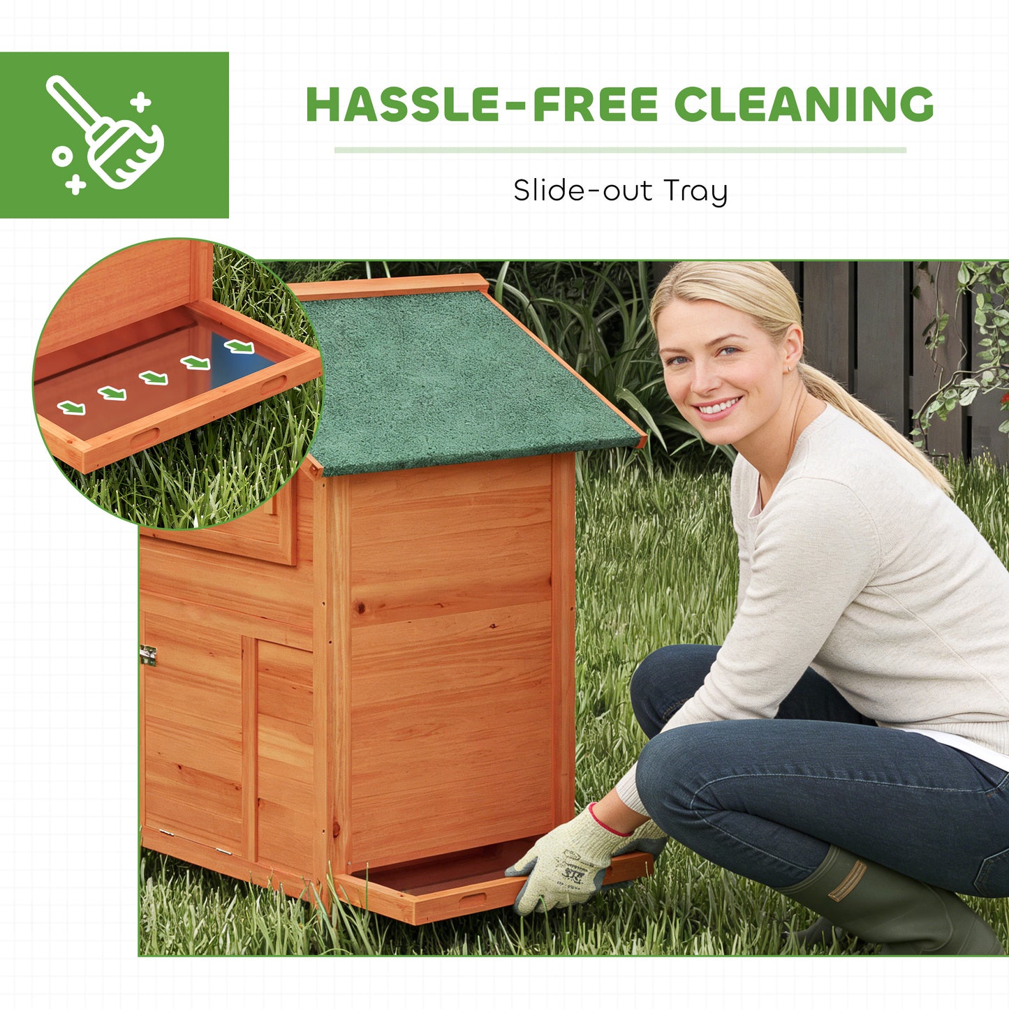 Chicken Coop, Wooden Hen House with Nesting Box, Pull-Out Tray