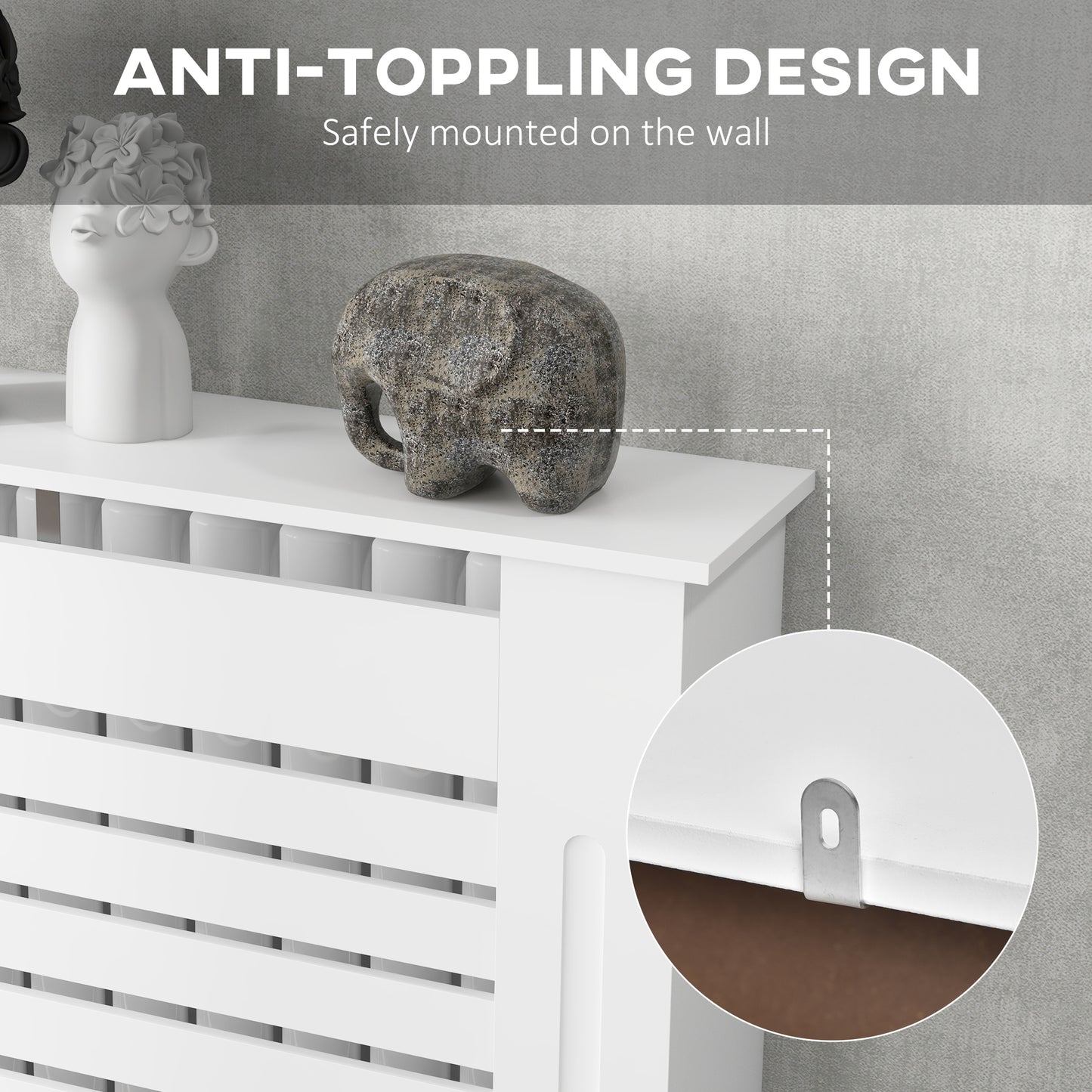 White Painted Radiator Cover Wooden Cabinet Horizontal Slats Modern Style