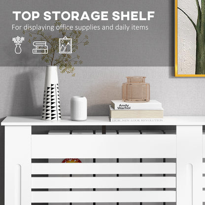 White Painted Radiator Cover Wooden Cabinet Horizontal Slats Modern Style