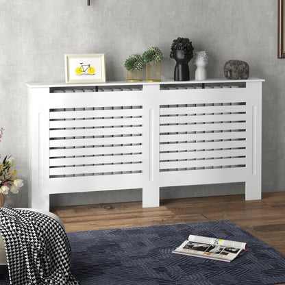 White Painted Radiator Cover Wooden Cabinet Horizontal Slats Modern Style