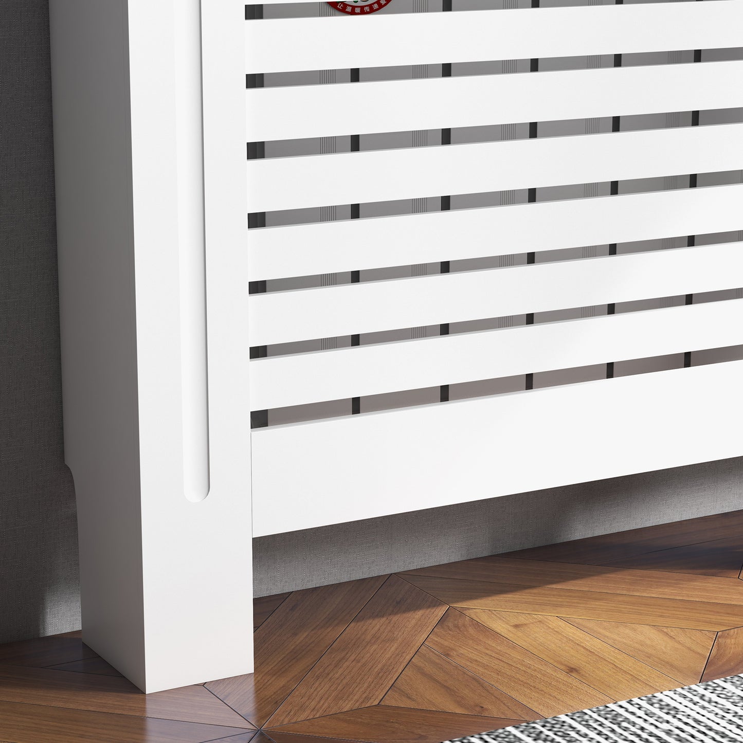 White Painted Radiator Cover Wooden Cabinet Horizontal Slats Modern Style
