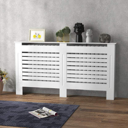 White Painted Radiator Cover Wooden Cabinet Horizontal Slats Modern Style