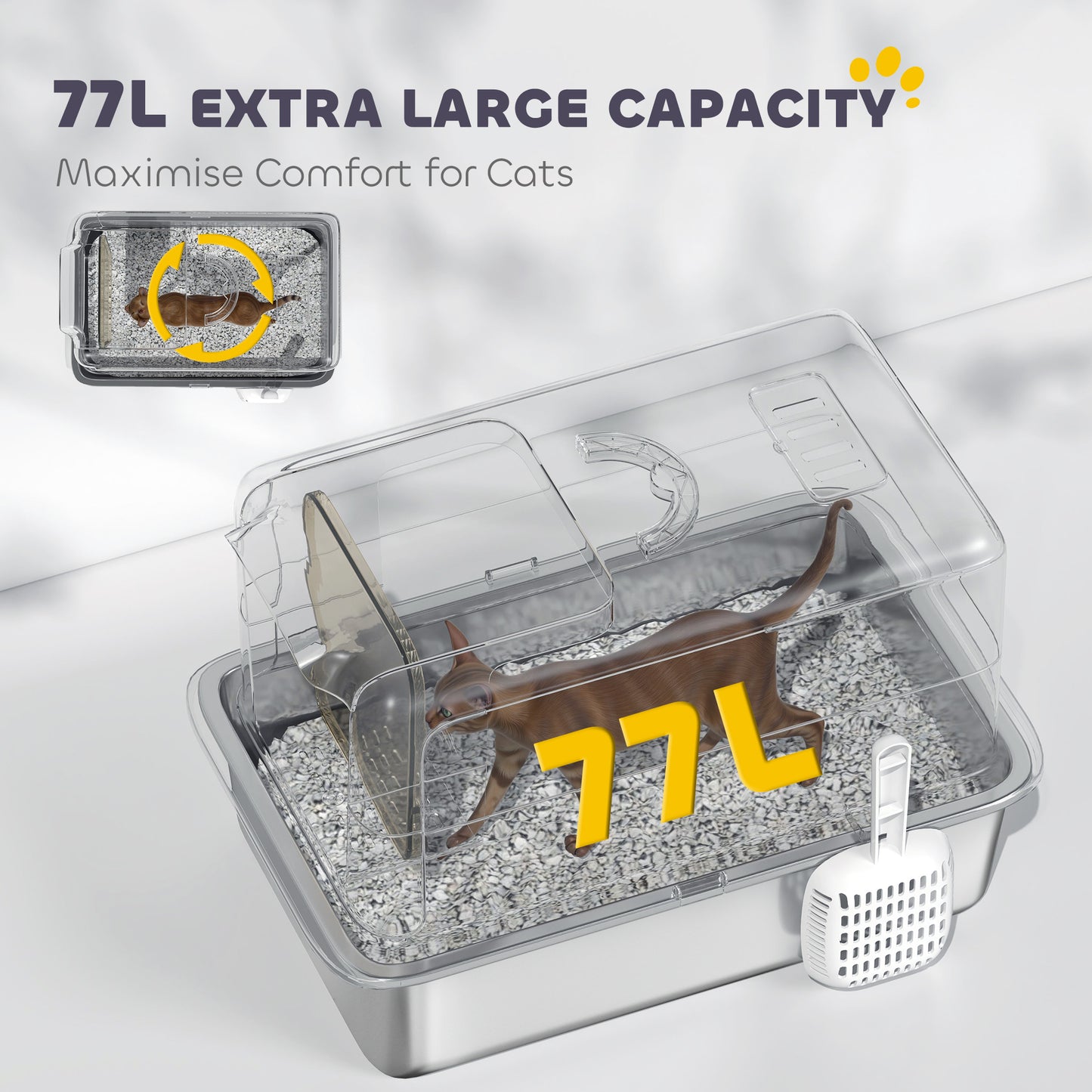 Stainless Steel Cat Litter Box with Removable Lid, Scoop, White