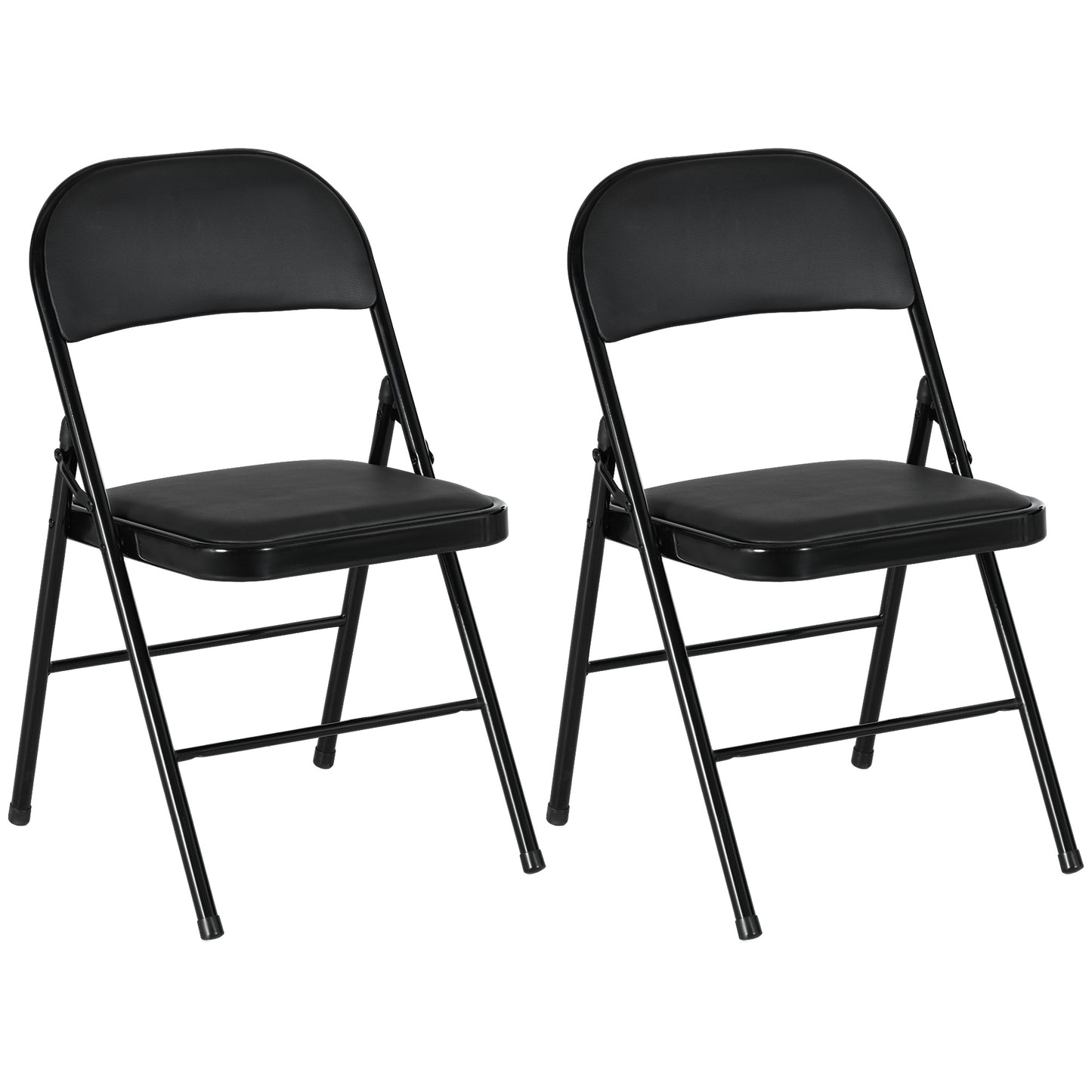 2 Pack Padded Folding Chairs with Cushioned Seat and Metal Frame Black
