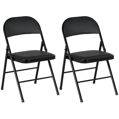 2 Pack Padded Folding Chairs with Cushioned Seat and Metal Frame Black