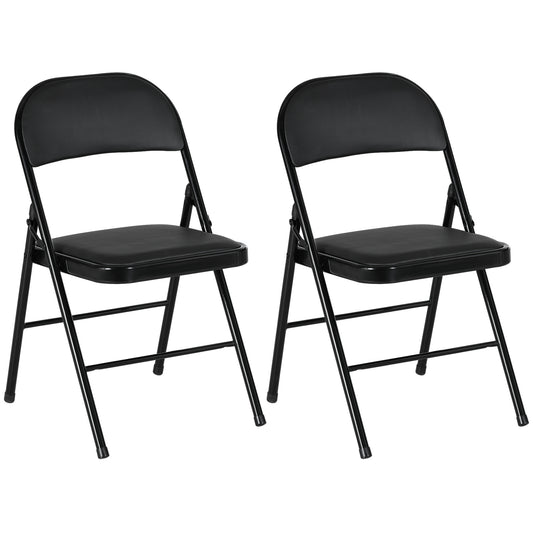 2 Pack Padded Folding Chairs with Cushioned Seat and Metal Frame Black
