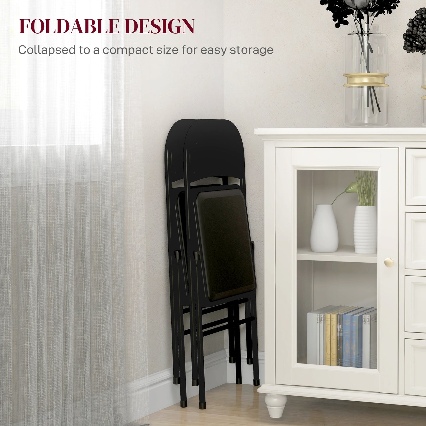 2 Pack Padded Folding Chairs with Cushioned Seat and Metal Frame Black