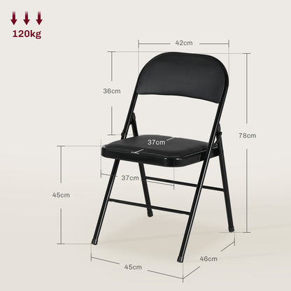 2 Pack Padded Folding Chairs with Cushioned Seat and Metal Frame Black