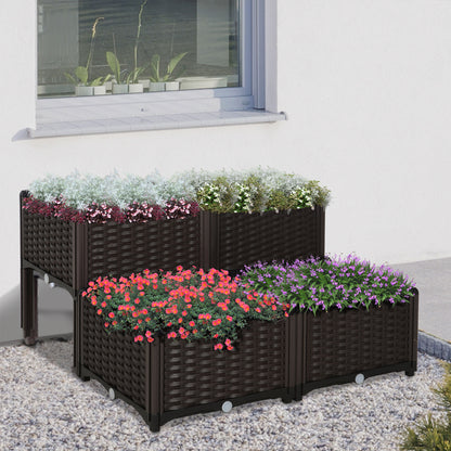 4-piece Elevated Flower Bed Vegetable Herb Planter Plastic, Brown