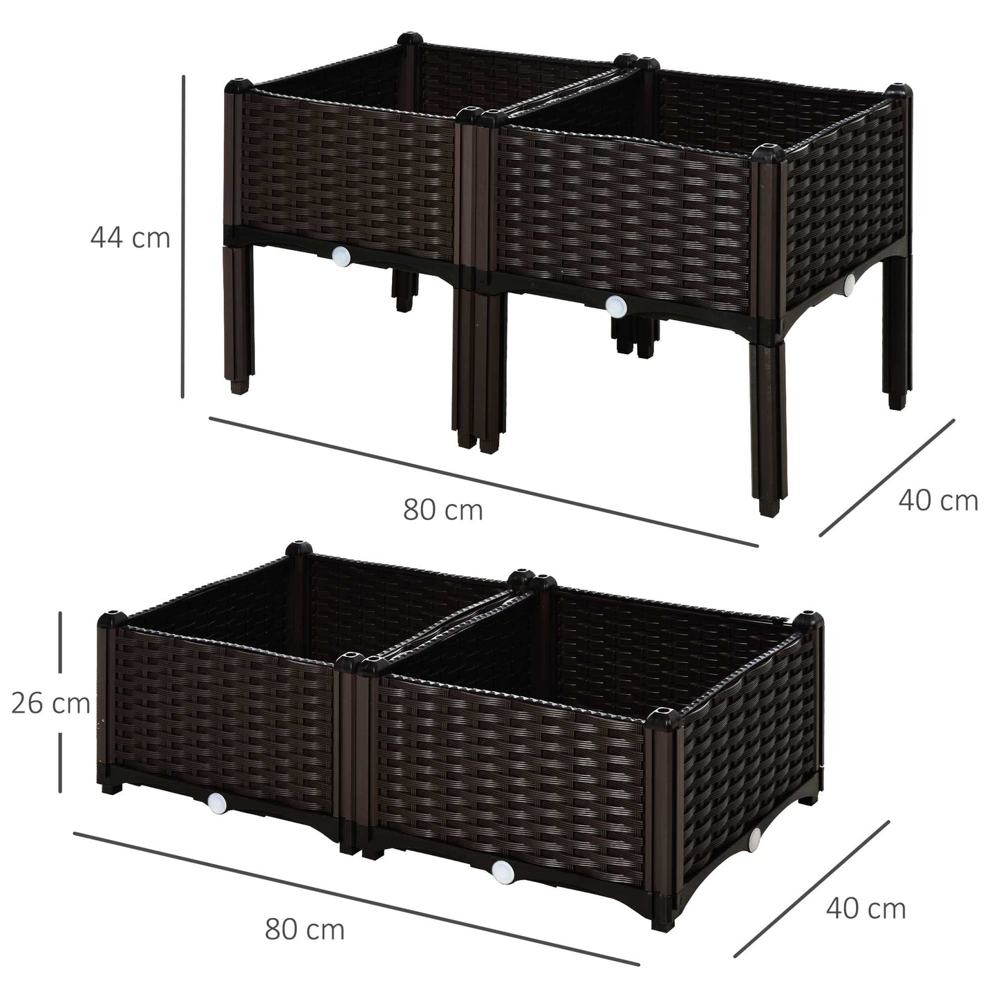 4-piece Elevated Flower Bed Vegetable Herb Planter Plastic, Brown