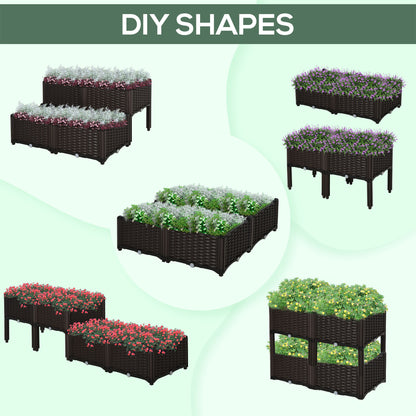 4-piece Elevated Flower Bed Vegetable Herb Planter Plastic, Brown