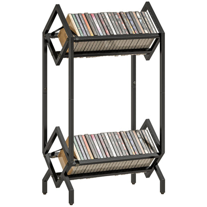 50 CD Storage Rack, 2-Tier Metal Display Rack for CDs, DVDs, Black