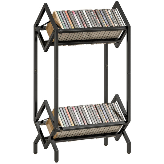 50 CD Storage Rack, 2-Tier Metal Display Rack for CDs, DVDs, Black