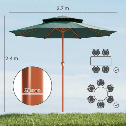2.7 m Garden Parasol with Double Top, Green
