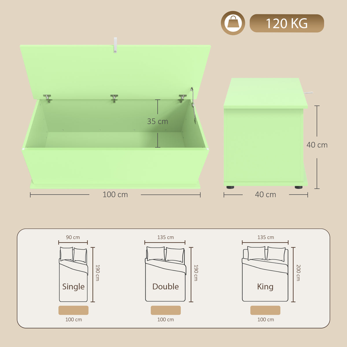 Storage Chest With Lid, 114L Storage Box, Green