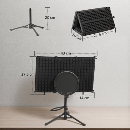 Studio Microphone Isolation Shield with Pop Filter & Stand, Black