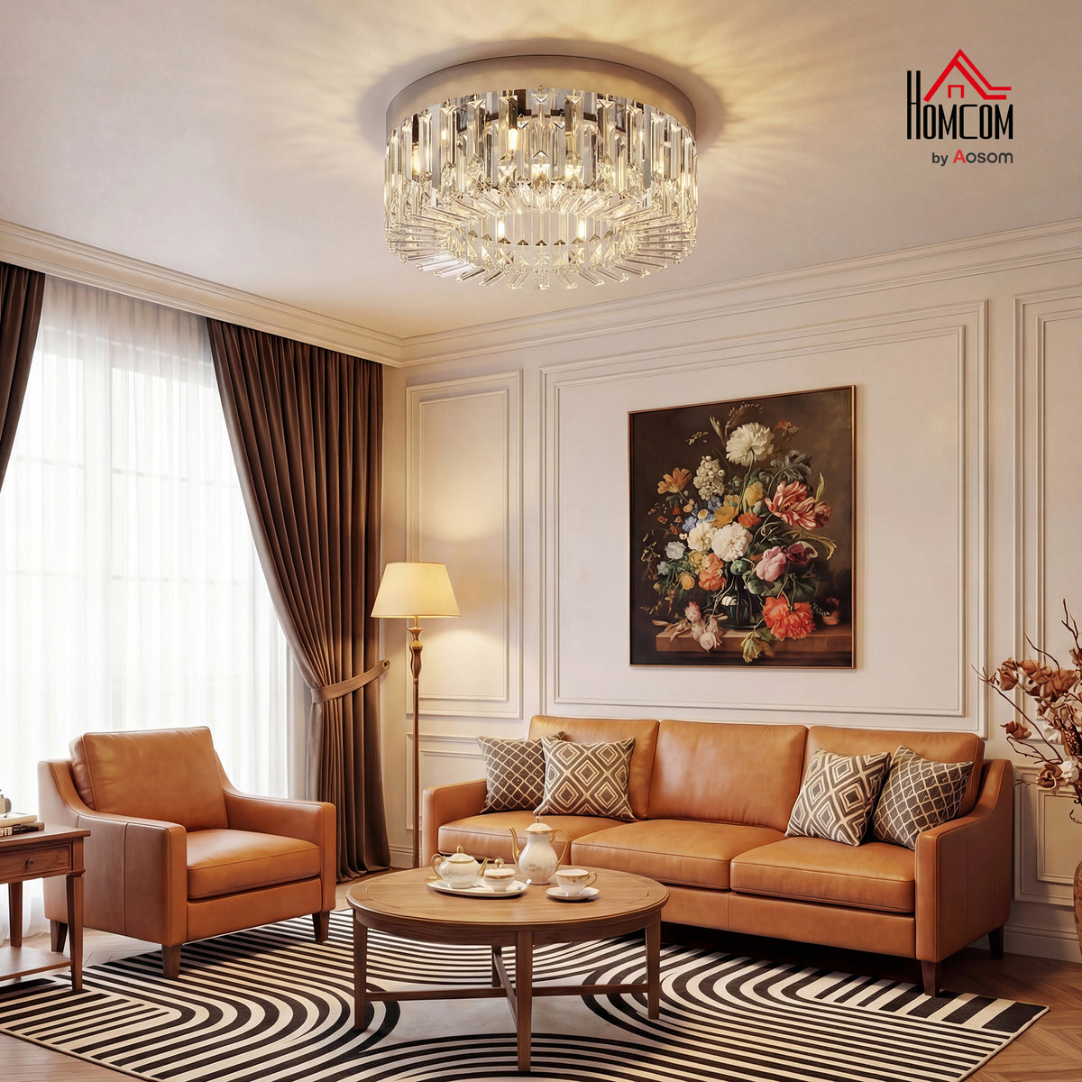 Crystal Ceiling Light with 160 Crystal Pendants, Silver Tone