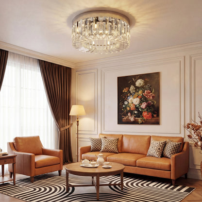 Crystal Ceiling Light with 160 Crystal Pendants, Silver Tone