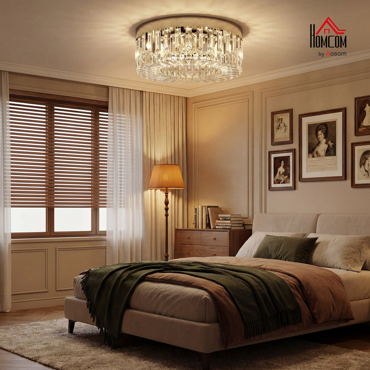 Crystal Ceiling Light with 160 Crystal Pendants, Silver Tone