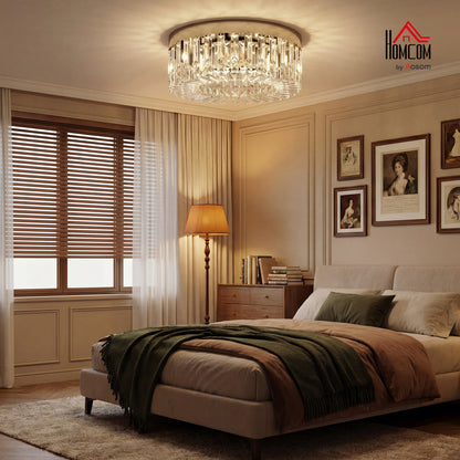 Crystal Ceiling Light with 160 Crystal Pendants, Silver Tone