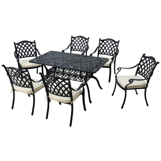 7 Pieces Aluminium Patio Dining Set with Umbrella Hole Black