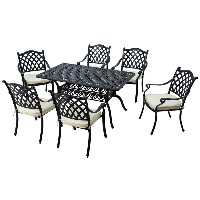 7 Pieces Aluminium Patio Dining Set with Umbrella Hole Black