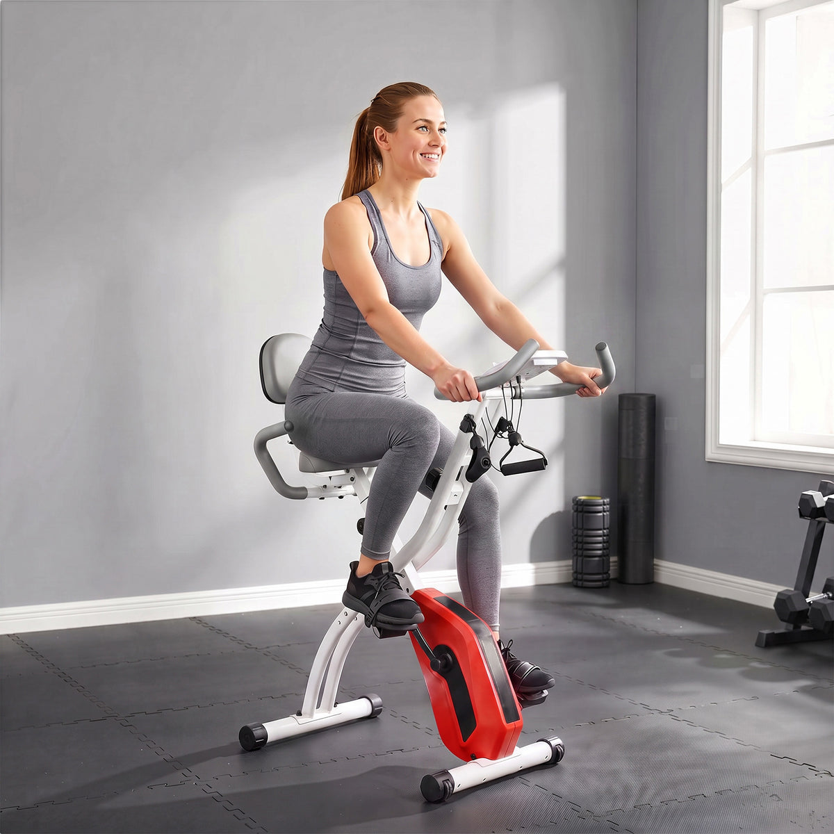 4-In-1 Folding Exercise Bike with Resistance Bands, Orange