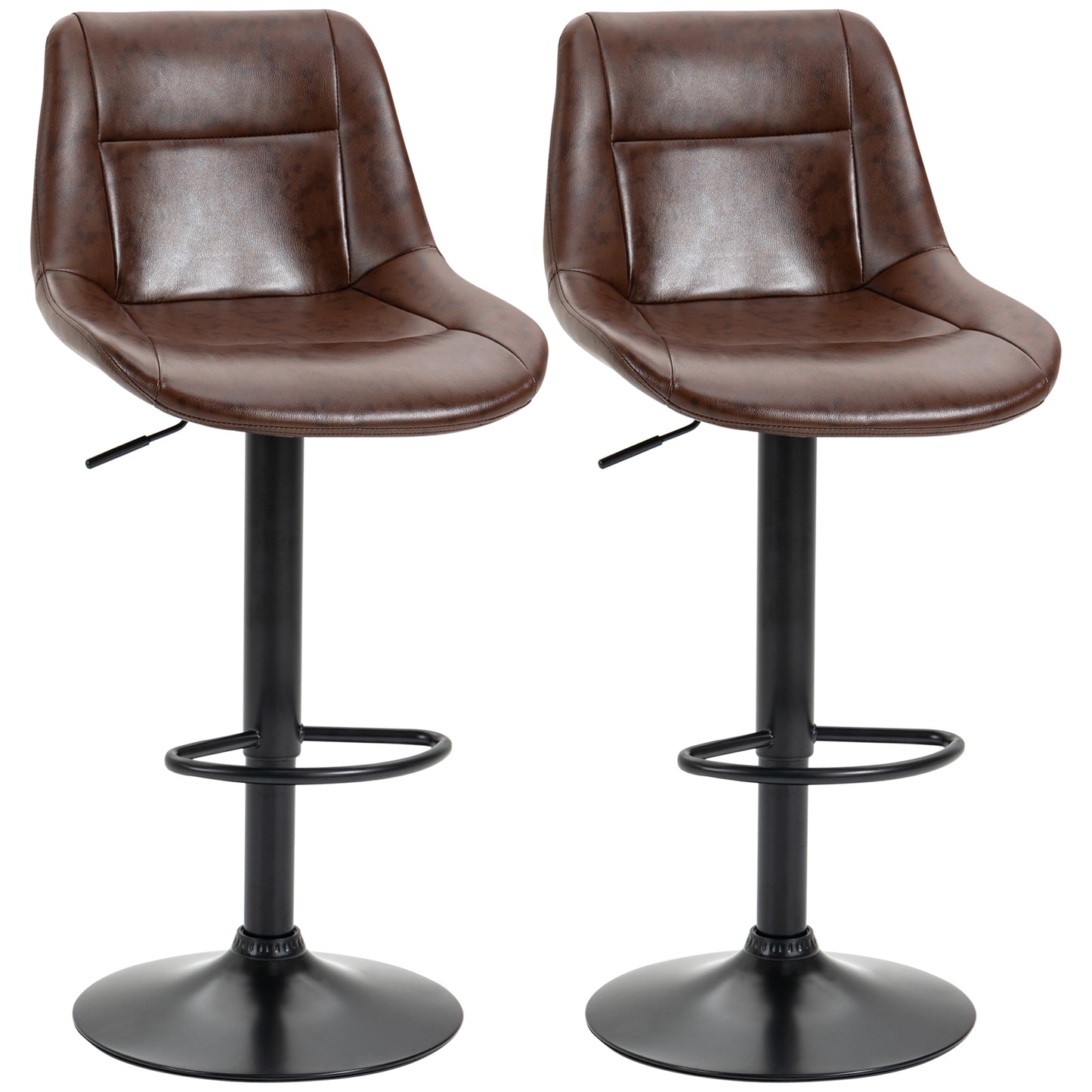 Modern Swivel Bar Stools Set of 2 Adjustable Height PU Bar Chairs Brown