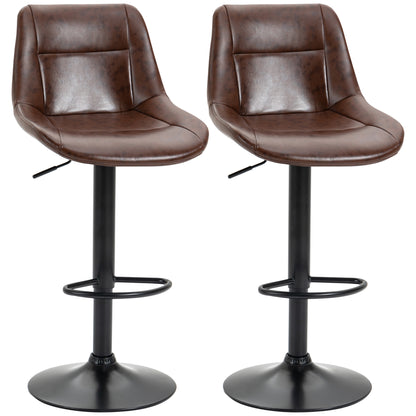 Modern Swivel Bar Stools Set of 2 Adjustable Height PU Bar Chairs Brown