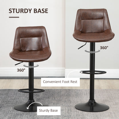 Modern Swivel Bar Stools Set of 2 Adjustable Height PU Bar Chairs Brown